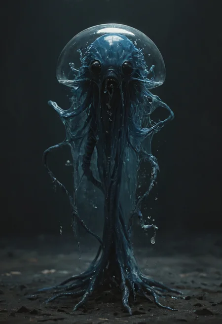 big black eyes, monster, water creature|(xenomorph:0.2), (blue transparent skin), cinematic, dark background,, .score_9, score_8_up, score_7_up,score_6_up, rating_safe