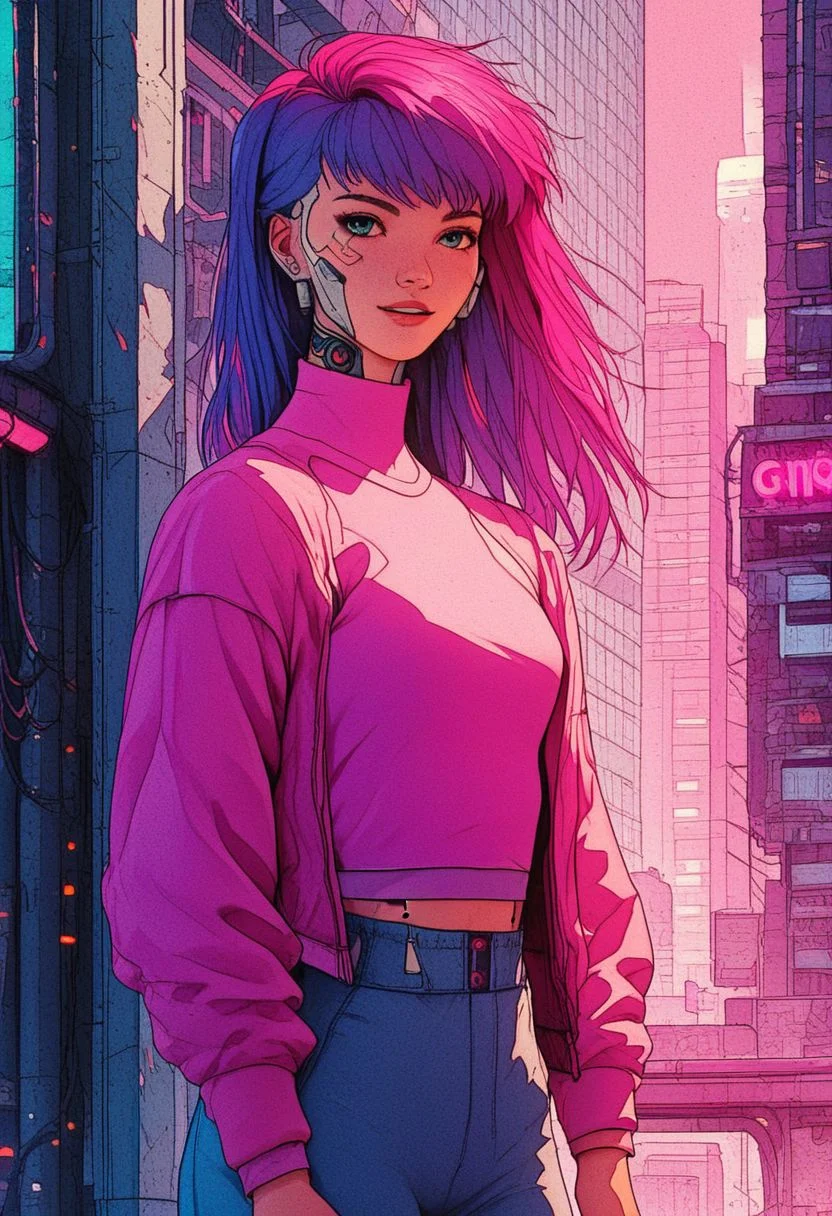 score_9, knva, 1girl, Barbie, pink clothing, pink city, cyberpunk,
