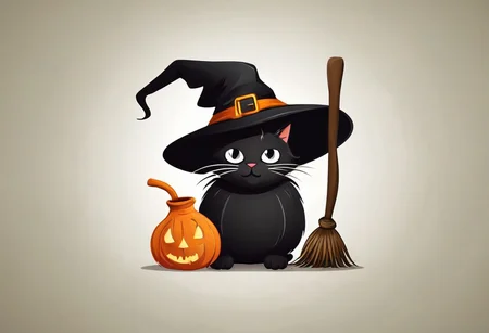 LogoRedAF Kitty, witch's hat, cauldron, broom <lora:LogoRedmond_LogoRedAF:1> <lora:add-detail-xl:1> <lora:xl_more_art-full_v1:1>