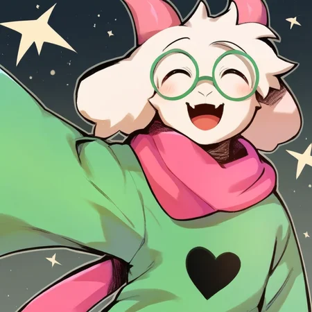 comic score_9,score_8_up,score_7_up,score_6_up,score_5_up,score_4_up, solo anthro, Goat, RalseiWhite, upper body, boy, (pink eyes), green robe, pink scarf, pink goat horns, White fur, ((round glasses, green glasses)), (happy, dancing), <lora:Ralsei B-W-000016:1> . graphic illustration, comic art, graphic novel art, vibrant, highly detailed