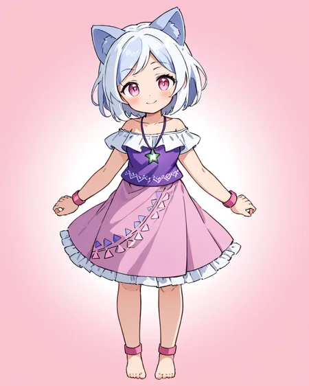 mitsugashira enoko,1girl, solo, >_<, barefoot, artist_name, facing_viewer, full_body, pink_background, x3, necklace, anklet, pink_dress, closed_mouth, purple_dress, smile, blush, simple_background, thick_eyebrows, glowing
<lora:mitsugashira_enoko_image296_2023-12-20-000030:1>,star-shaped_pupils,symbol-shaped_pupils,. gorgeous,key visual, vibrant, studio anime,award-winning, professional, highly detailed,high budget, cinemascope