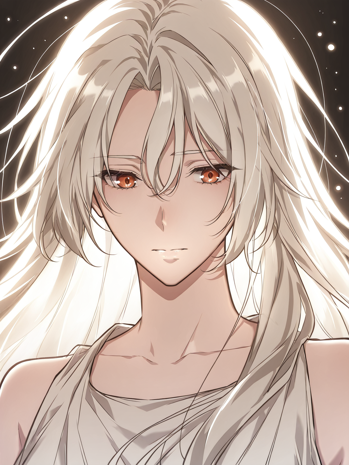 <lora:Omniscient_Readers_Viewpoint__Shin_Yoosung_adult:1>
1girl, solo, very long hair, white hair, straight hair, parted bangs, hair between eyes, red brown eyes,
white dress, flowing dress, layered dress, sleeveless dress, ankle length dress, soft fabric, ethereal look,
score_9, score_8_up, score_7_up, score_6_up, source_anime, rating_explicit, masterpiece, best quality, intricate details, gothic fantasy, upper body portrait, dramatic pose, confident gaze, cinematic lighting, clean background, glowing magical particles, detailed face, vibrant colors