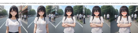 score_9,source_anime,anime style,<lora:Breast Slider - Pony_alpha1.0_rank4_noxattn_last:0>,<lora:Nipple Size Slider_alpha1.0_rank4_noxattn_last:-0.5>,<lora:d3t41l3dXLP:0.35>,|<lor<lora:ShySlider3_alpha16.0_rank32_full_700steps:-1>,looking at viewer,embarrassed, black hair,long hair,white t-shirt,outdoors,in public,medium breasts