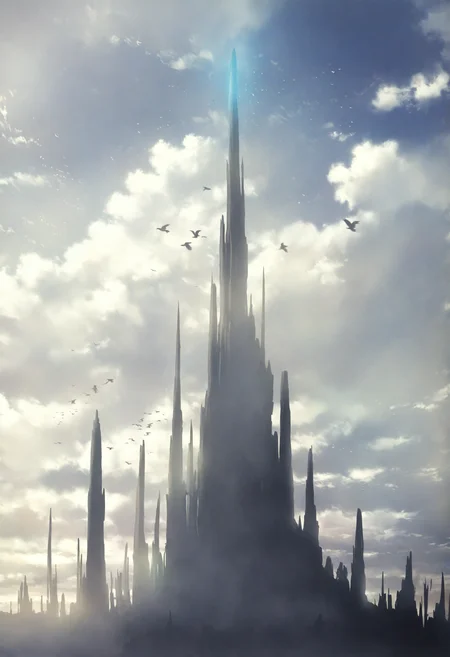 <lora:miss1_noob1.1-000184:0.9>,
cloud, scenery, sky, bird, no humans, outdoors, silhouette, cloudy sky, fantasy, glowing, day,
masterpiece,best quality,newest,absurdres,highres,very awa,
