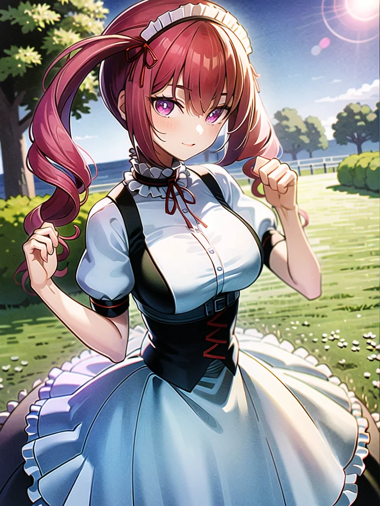 best quality, ultra high res, 1girl, solo focus, grass, looking at viewer, facing front,