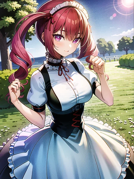 best quality, ultra high res, 1girl, solo focus, grass, looking at viewer, facing front,
