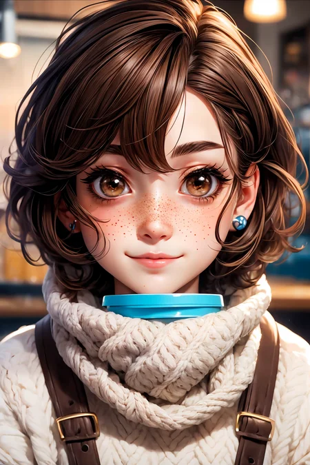 closeup, face, portrait, upper body,
freckles,
shy, blush,
(short brown hair:1.1),
(coffee shop:1.1),
(brown eyes:1.4),
cozy, detailed eyes, winter sweater,
<lora:more_details:0.35>
<lora:Cosmic anime-oil fusion v2:0.35>
<lora:AnimeVibesV3:0.5> animevibes,
<lora:3DMM_V11:0.6> 3DMM
<lora:midjourney_20230624181825:0.4> midjourney, shiny, shiny hair, shiny skin, shiny clothes