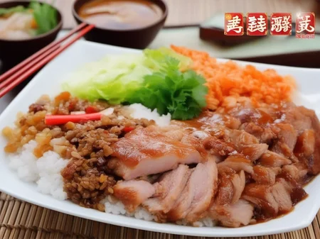 In the background of the construction site, I am eating a lunch box with chopsticks, Longjiang Pork Knuckle Rice, High quality, high saturation, medium focal length, Nikon lens <lora:1121212_v1.0:0.85>
