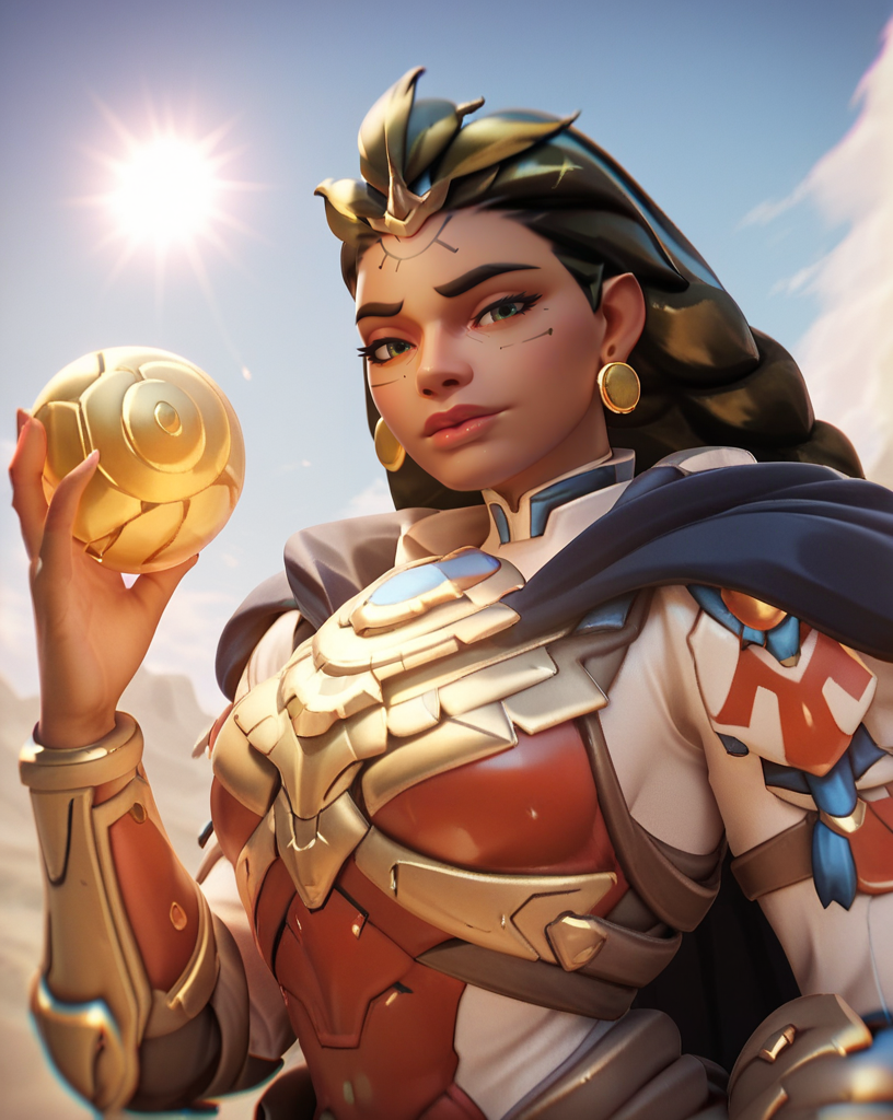 score_9, score_8_up, score_7_up, score_6_up, 1girl, 2.5d,  1girl,  portrait, illari (Overwatch) <lora:illari_pony-000030:1>, incan pyramids background, armor, holding a sun in her hand
