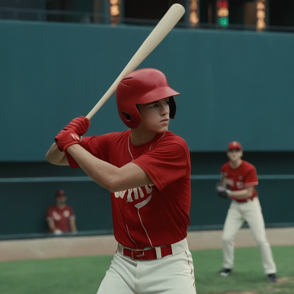 cinematic film still of cinematic artwork of  <lora:Invincible (TV series):0.4>
<lora:detailed:0.4> detailed
<lora:perfection style:0.4> perfect
<lora:PerfectEyesXL:0.3>
<lora:Young Mark Grayson:1>
Young Mark Grayson in a red baseball uniform holding a bat, small, realistic style, key visual, vibrant,  highly detailed, shallow depth of field, vignette, highly detailed, high budget, bokeh, cinemascope, moody, epic, gorgeous, film grain, grainy