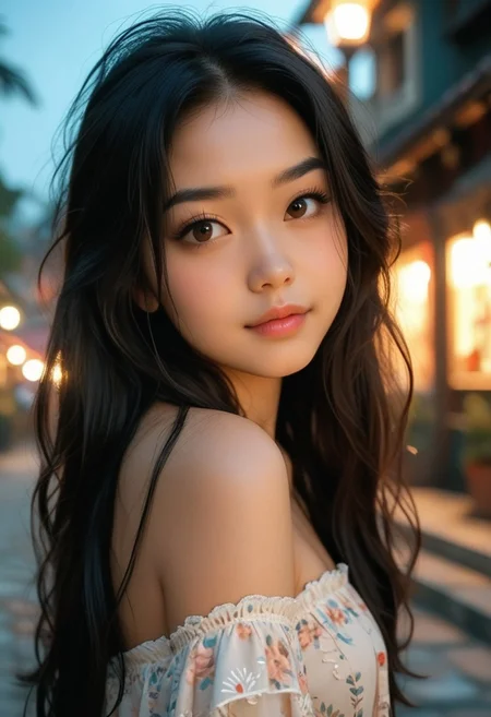 score_9, score_8_up, score_7_up, score_6_up, photo of pretty pinay, from front, below, close up, SkinHairDetail. volumetric lighting, 
of one cute 22yo asian girl, solo, long hair, black hair, black hair, ((pretty face)), (beautiful face:1.0), ((cute face)),
red strapless dress, small natural breasts, sitting, shy, looking at viewer,
evening, night, scenic city scape, glowing beautiful face, sharp face focus, pretty brown eyes, mascara,
((full height view)), full bidy view,