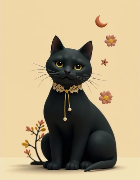A sleek black cat sits in a meditative pose, its form reduced to smooth charcoal silhouettes against a gradient of sand-beige. The lace collar simplifies into a geometric snowflake pattern, paired with a single yellow thread tied in a perfect knot. Three minimalist flowersâa circle, a triangle, and a crescentâfloat near the collar, rendered in muted pastels. Ultra-sharp focus highlights the catâs reflective eyes, which mirror a tiny bonsai tree. Negative space and rule-of-thirds alignment amplify the tranquil, modernist vibe.
_________
dramatic beauty, otherworldly quality, soft lighting, shallow depth of field, high detail, dynamic composition, cinematic shot, film grain, balanced shadows, harmonic colors, emotional depth, symbolic meaning, innovative props/costumes, timeless elegance, modern themes, iconic imagery, unforgettable moment, captivating beauty, stunning impact, thought-provoking, artistic vision, masterful execution.
<lora:cheats:0.4> <lora:NOOB_vp1_detailer_by_volnovik_v1:0.5> <lora:- Flux1 - soothing_atmo_V2.0:0.1>