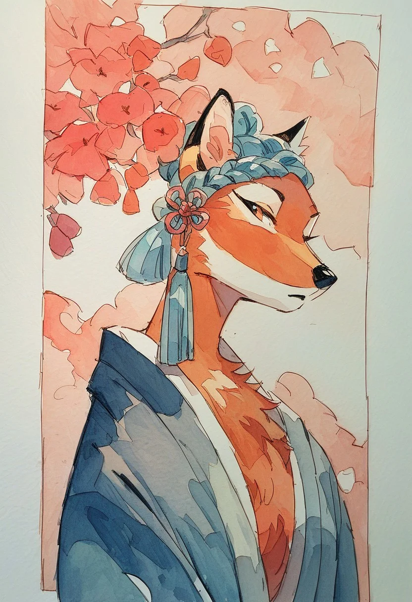 score_9, score_8_up, score_7_up, score_6_up, watercolor painting, japanese ancient calligraphy in the shape of a fox