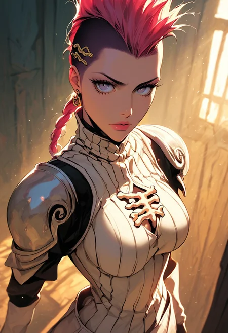 masterpiece,best quality, highly detailed, score_9, score_8_up, score_7_up, score_6_up, source_cartoon,
BREAK
1girl, Bleach Arrancar Resurrección, bone-white mohawk, (hollow hole through chest), segmented armor (cracking)
BREAK
releasing Gran Rey Cero, from above, Hueco Mundo sands, blood dripping from zanpakuto
BREAK
dynamic light, warm_light, vibrant colors warm_colors, soft focus, high contrast, textured surfaces, depth of field, golden hour lighting, dramatic shadows, rich details, nature-inspired color palette, playful composition.