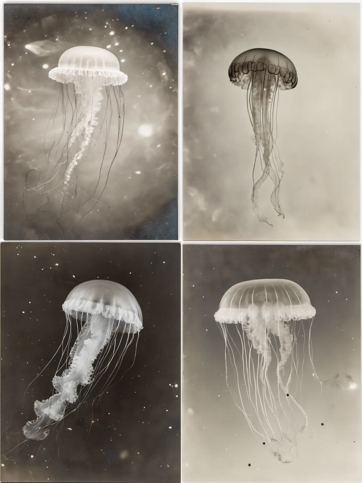 photograph of a jellyfish floating in space <lora:rppc-06:1>