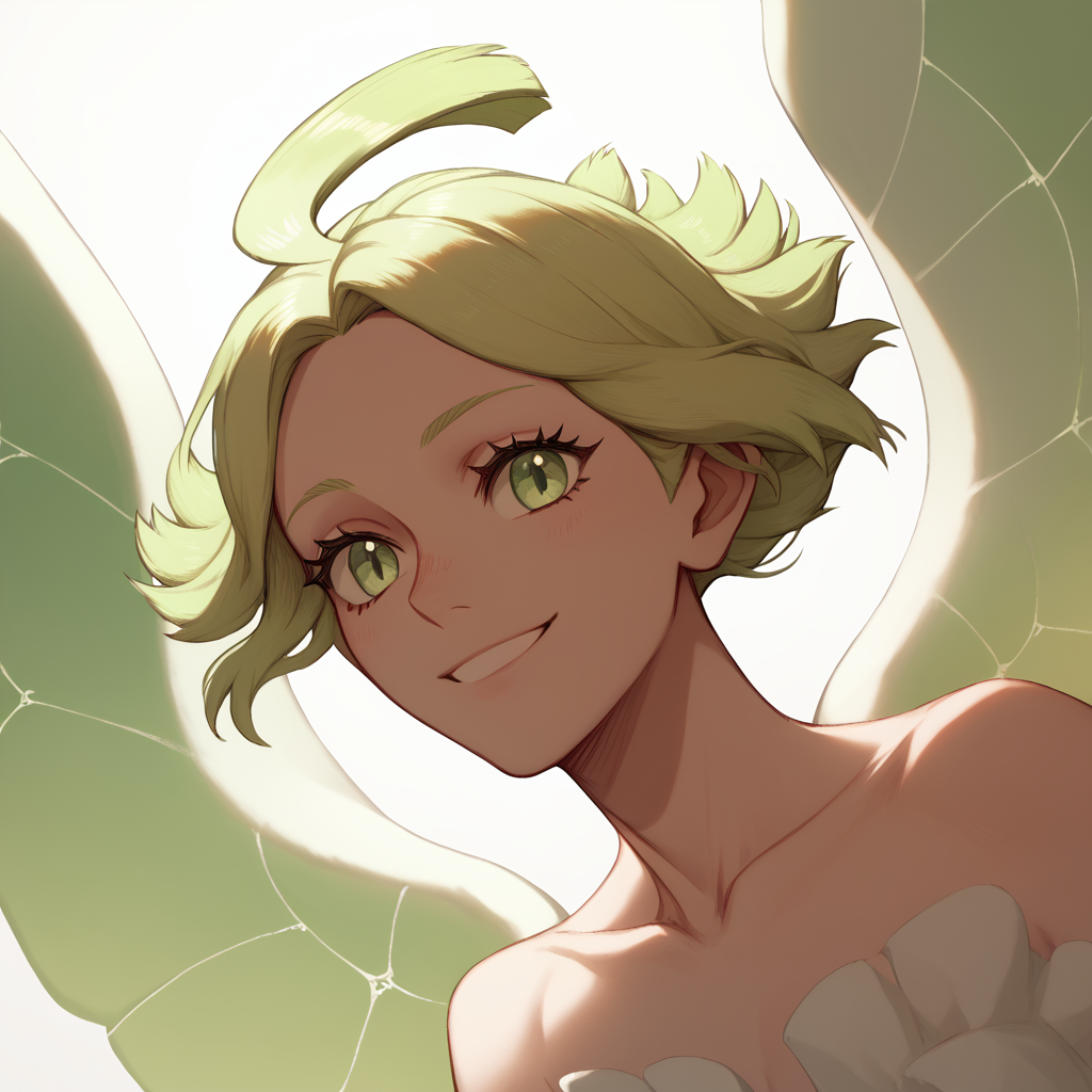 <lora:SlimesSylph:1>, score_9, score_8_up, score_7_up, slimes_syplh, solo, wings, portrait, smiling, castle room background