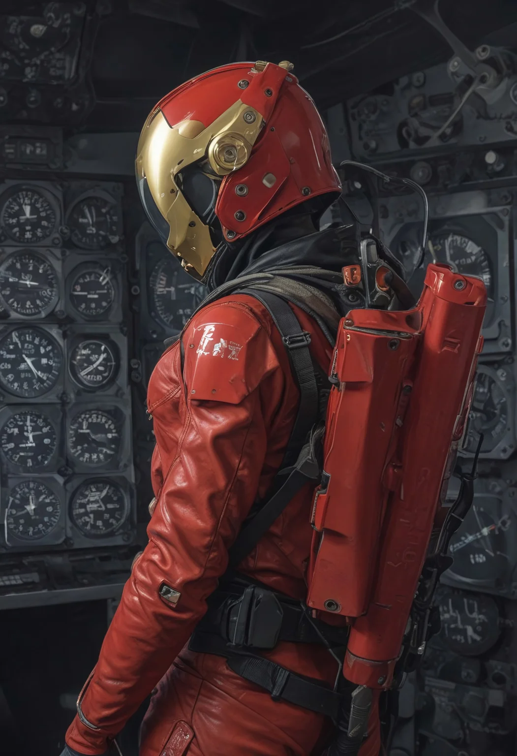 Blame by Tsutomu nihei, realistic, red girl, helmet, clock, english text, cables everywhere, gold plated, scenery, easynegative, deepnegative_v1_75t