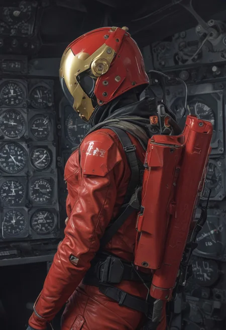 Blame by Tsutomu nihei, realistic, red girl, helmet, clock, english text, cables everywhere, gold plated, scenery, easynegative, deepnegative_v1_75t