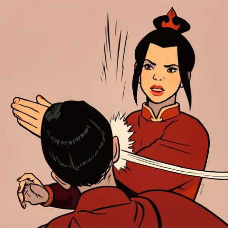 score_9, score_8_up, score_7_up, score_6_up, score_5_up, score_4_up, <lora:azula-book2-ponyxl-lora-nochekaiser:0.8> azula, black hair, brown eyes, topknot, sidelocks, hair bun, single hair bun, <lora:batman_slap:1>, 2girl, slapping, slapping motion, motion lines, masterpiece, highres
