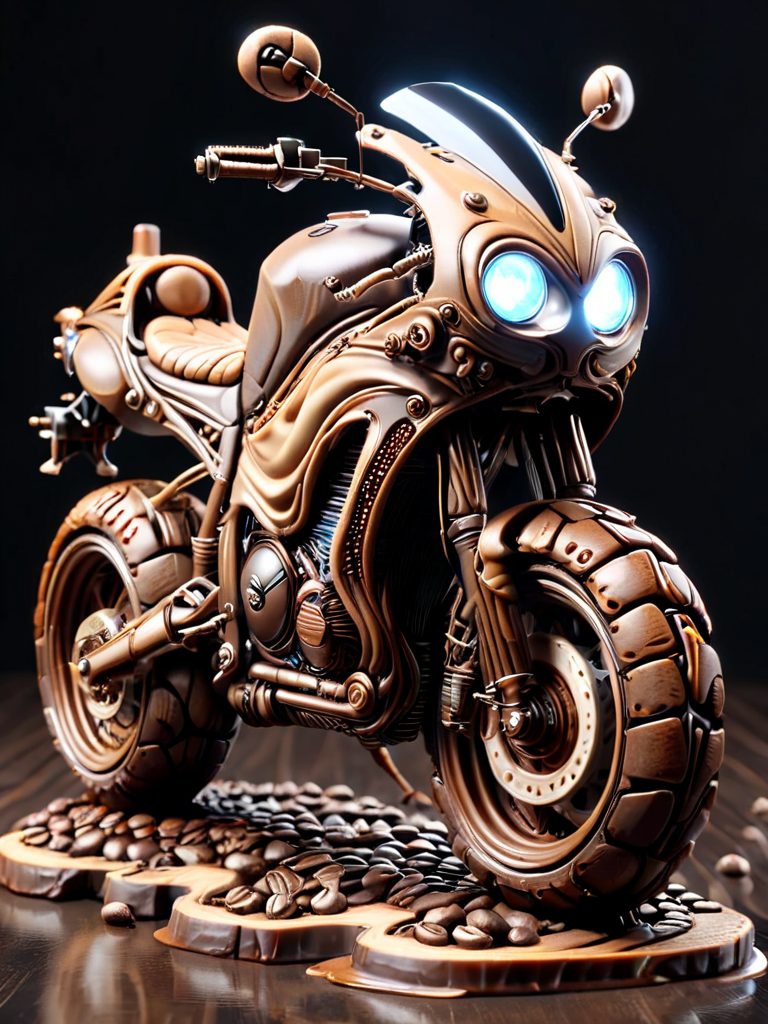 cofzee, a motorcycle made out of coffee beans and coffee <lora:cofzee:1>