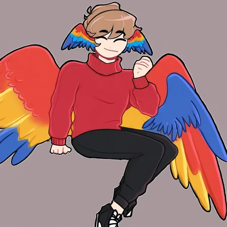 Grian, Male, parrot wings, wings, red sweater, light brown hair, black pants, black sneakers
