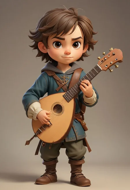 Medieval male musician holding a lute, chibi