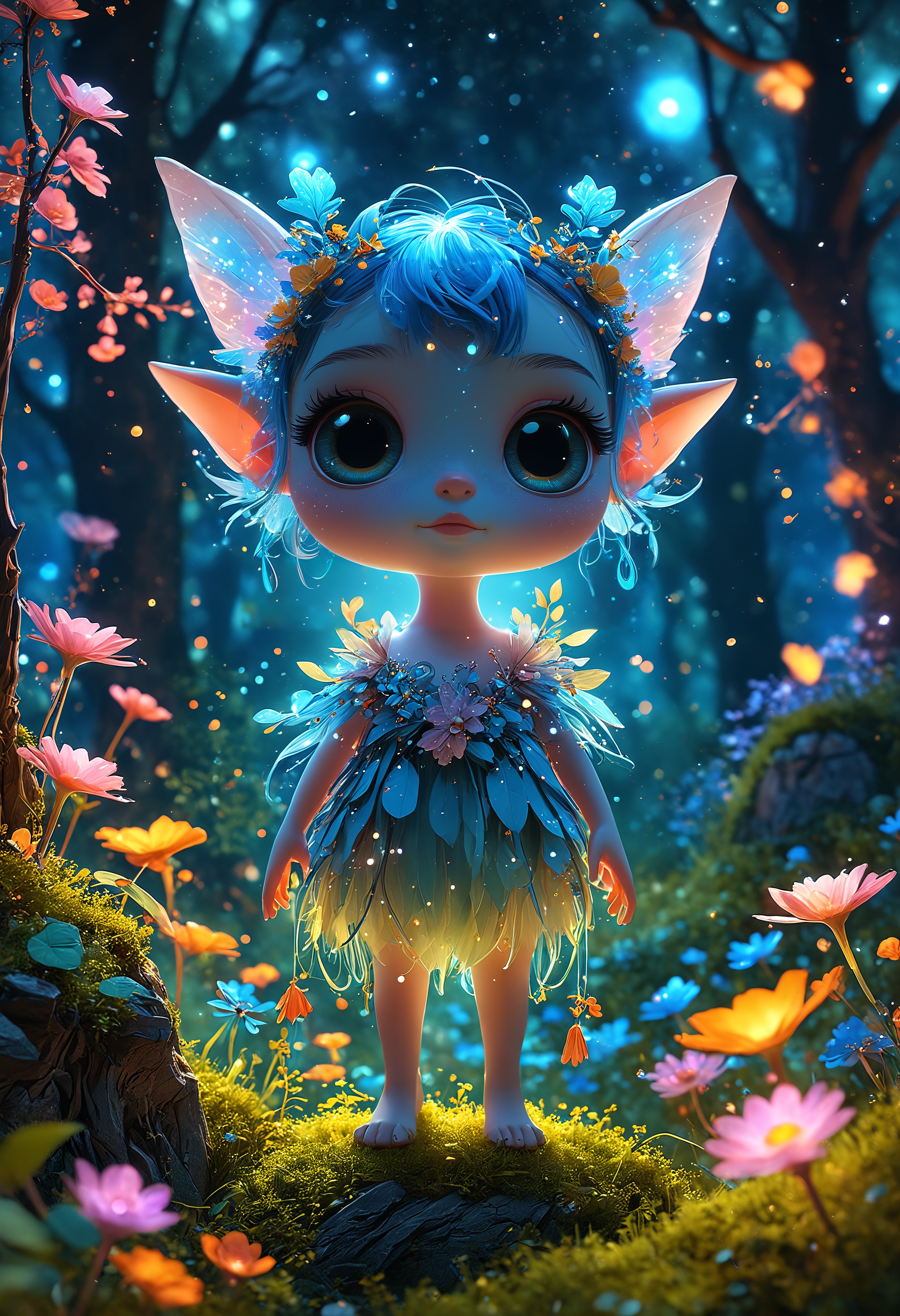 concept art A charming mythical creature with a translucent body resembling the night sky, glowing with stars and galaxies, seen in an enchanted forest teeming with luminous fairies and enchanted flora<lora:add-detail-xl:0.5> <lora:MJ52:0.5> <lora:sss:0.5>, professional 3D design of a cute and adorable cartoon character with big eyes, charming animation, endearing personality, exaggerated features, dynamic pose, captivating expression, expert character design, vibrant and colorful textures, engaging storytelling, versatile animation style, high-quality render, volumetric, 4k . digital artwork, illustrative, painterly, matte painting, highly detailed