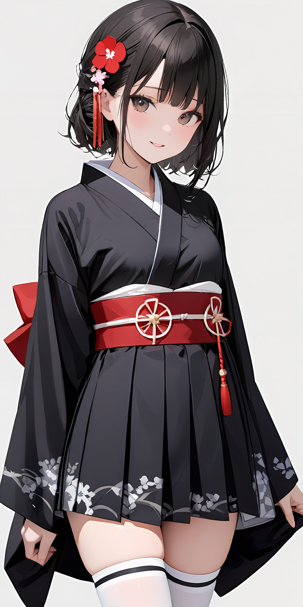 masterpiece,ultra-detailed,best quality,,8K,illustration,simple background,girl,cowboy shot,cute face,
<lora:add-detail-xl:1>  <lora:wafuku gothic_XL_V1.0:0.5> jyojifuku,kimono, thighhighs