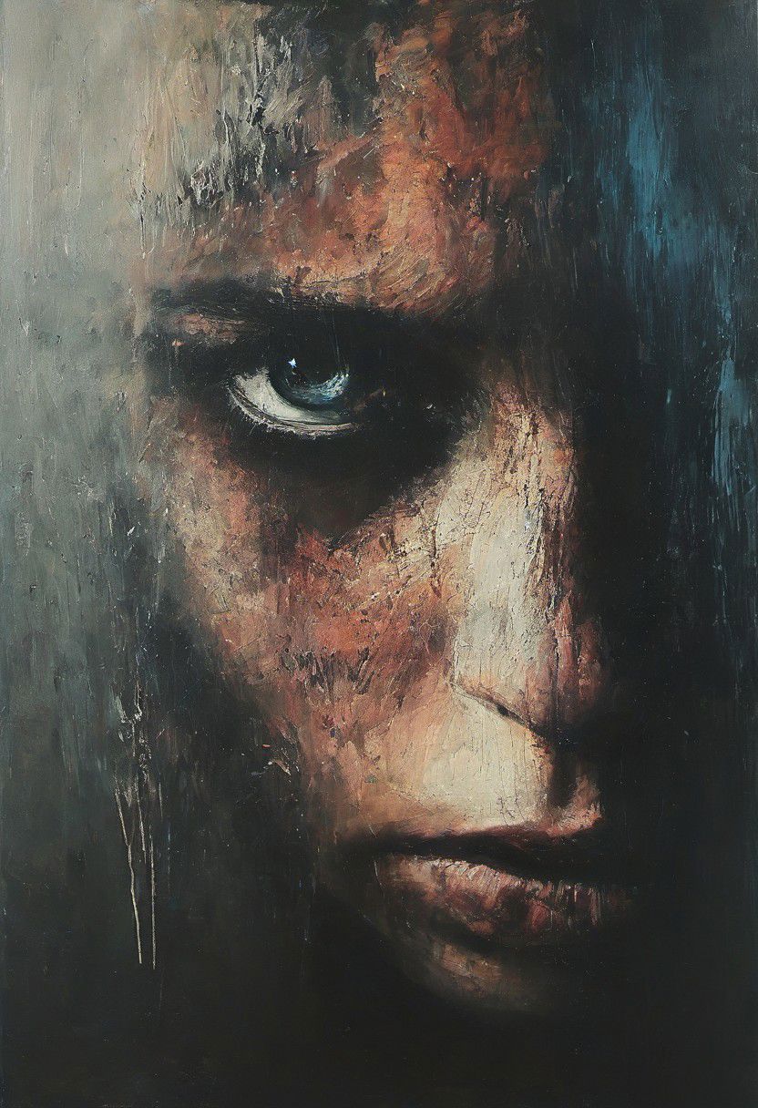 impactful paint of blonde woman with blue eyes, highly detailed,  sharp,  professional, clear,   high contrast, high saturated, vivid deep blacks, crystal clear
