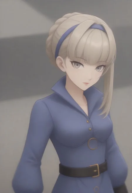 source_anime, anime screencap, source_anime, auratheguillotine, anime screencap, masterpiece, source_anime, shiny skin,,,,,,,,masterpiece,meropep5x, blonde hair, hairband, braid, bangs, grey eyes, blue shirt, belt, black gloves, long blue skirt, black pantyhose,