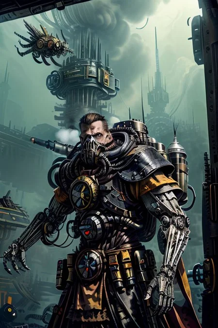 ((masterpiece,best quality)), absurdres, BREAK
mechanical arms, robes, hood, BREAK
((techpriest)), cyborg, mechanical face, mechanical limbs, gas mask, mechanical tentacles, (mechanical backpack), BREAK
1other, solo, holding pistol, firearm, handgun, pistol, gun, BREAK
factory background, smoggy sky, air pollution, smokestacks, BREAK
(constructionyardai)