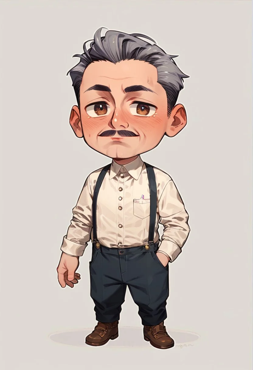 Score_8_up, score_7_up,chibi, full_body,,humans,chibi e_volkarin, mature male, grey hair, short hair, brown eyes, mustache,easynegative, <lora:add-detail-xl:1>,