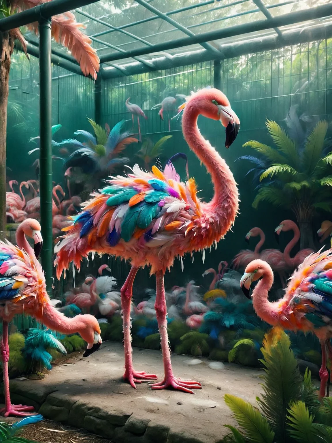 ais-featherz flamingo in a zoo enclosure <lora:Feathers_Glue_SDXL:1>