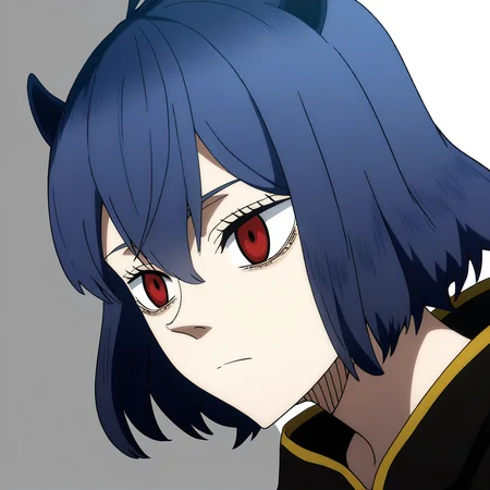 sharp focus, pixiv masterpiece, source_anime, score_9, score_8_up, score_7_up, absurd res, high res, BREAK
Secre_Swall0wtail_XL, 1girl, solo, <lora:Secre_Swallowtail_Illustrious_v53-000017:1> , dark-blue hair, red eyes,(short_blackbull-cape:1.1), simple background, white background, small breasts, expressionless,shiny skin, glossy eyes, close up
