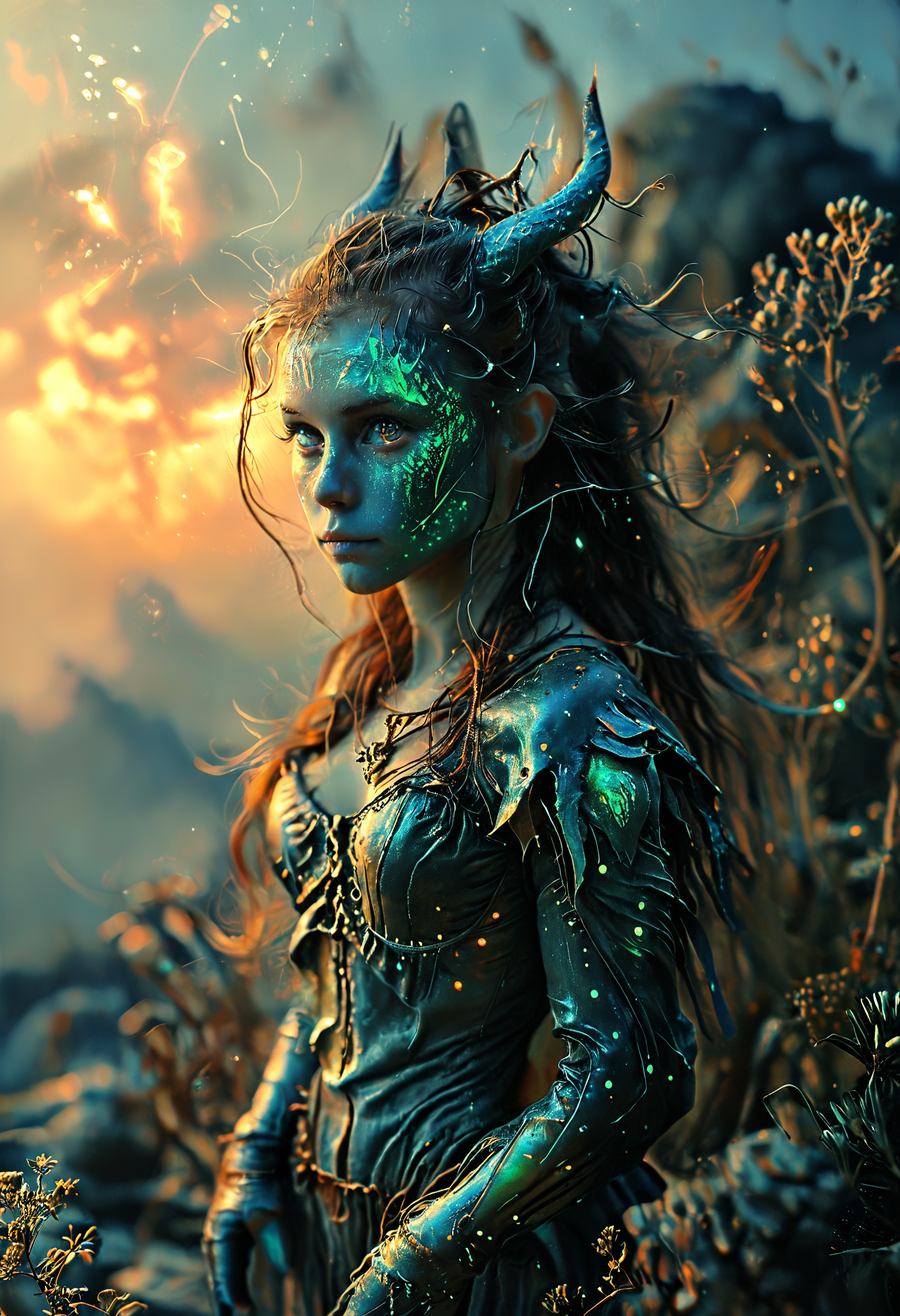 <lora:Mythical_Beasts:0.8> fmb Banshee,  <lora:MJ52:0.8>, Twilight Light, <lora:Lost_In_Dreams:0.6>, <lora:Bio-Luminescence:0.8> bioluminescent, glowing
