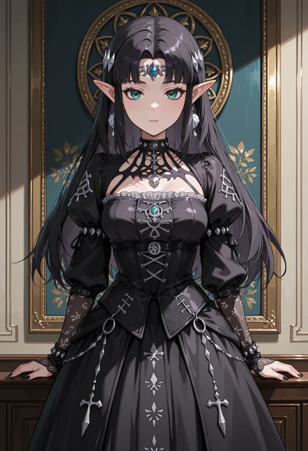 anime, masterpiece, best quality, detailed background, 8k,  <lora:gothgirl:1>, goth girl, goth fashion, 1girl, princess zelda