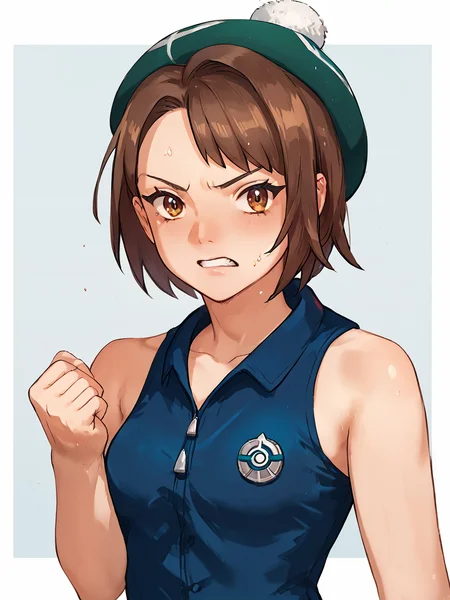 (clenched fist), 1girl, <lora:gloria_(pokemon):1> gloria_\\(pokemon\\), score_9_up, score_8_up, score_7_up, looking at viewer, masterpiece, petite, <lora:Realistic_Anime:0.5>, realistic anime, <lora:gakuen_kantai_style_ForPony_r1:1>