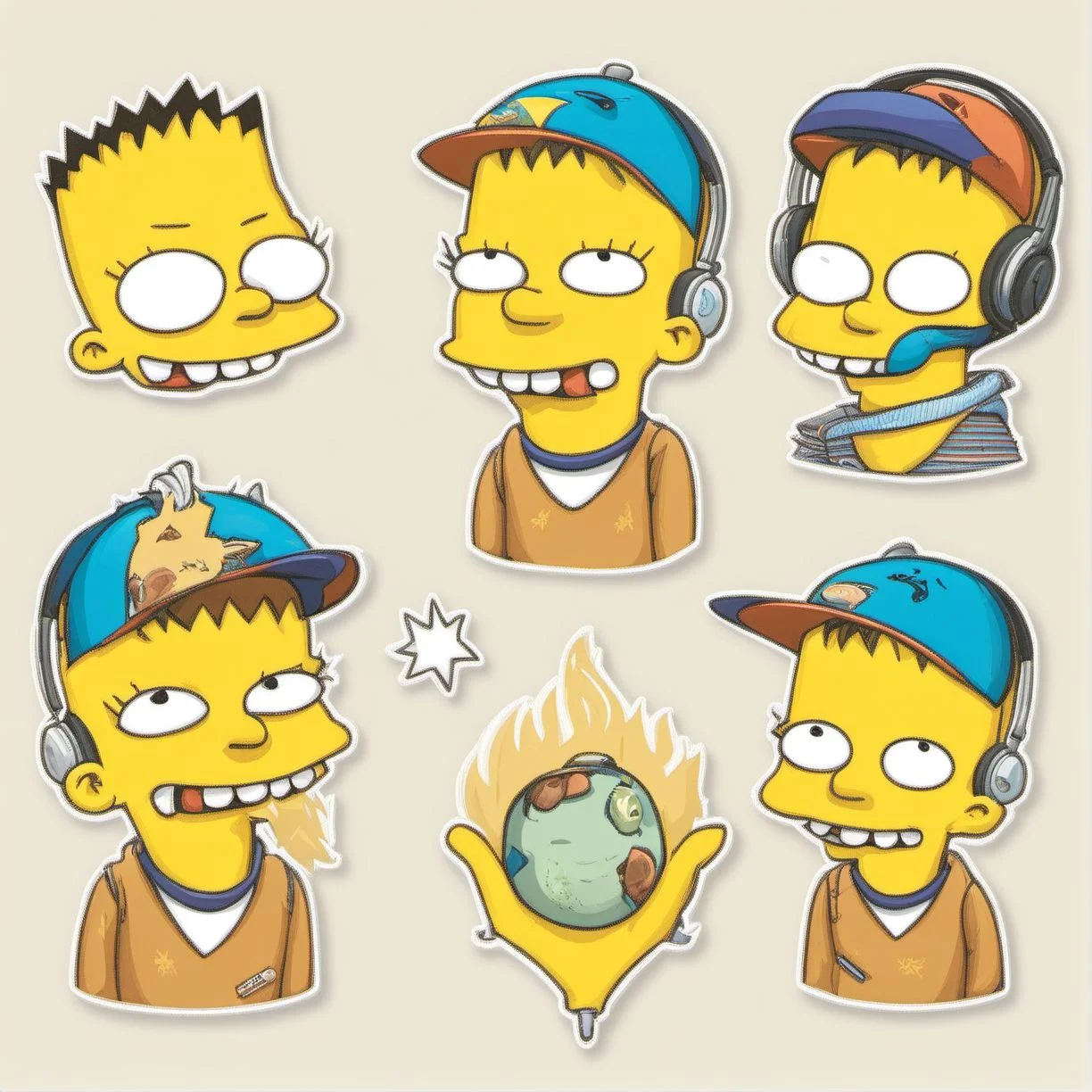 Cool Kid StickerSheet <lora:SDXL-StickerSheet-Lora:1>, Very detailed, clean, high quality, sharp image, simpstyle <lora:SDXL-simpstyle-Lora:1>, Naoto Hattori