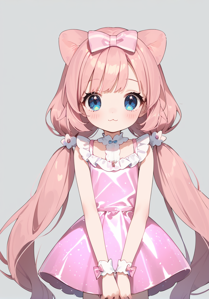 score_9, score_8_up, score_7_up,source_anime, high res image,masterpiece,best quality,girl, cute face,clear skin,shiny hair,ultra detailed eyes,simple background, <lora:glow dress_pony_V1.0:0.6> glow dress,  blue eyes, trashcat, indie_virtual_youtuber, pink hair, long hair, twintails, <lora:Trashcat:1>