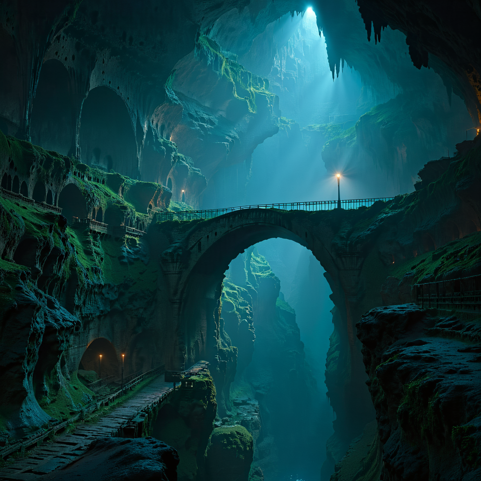 scenery, landscape, bridge, cave, underground, dark, dim light, best quality, masterpiece, 4k, uncensored, prefect lighting, rating_explicit, very aesthetic, detailed, <lora:add_details_xl:0.6>, very detailed, <lora:SDXLHighDetail_v5:0.6>, <lora:elesdxl:1>, elementalplaneearth