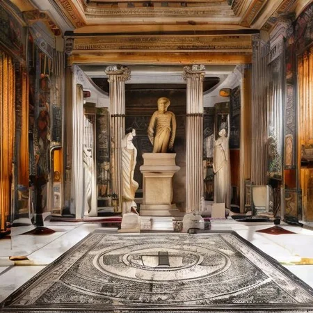 (masterpiece:1.2), (best quality,:1.2), 8k, HDR, ultra detailed, ((photorealistic)), professional light, cinematic lighting, fashion photography, ambient lighting, face lighting, <lora:detail_slider_v4:1>, Fantasy picture, OverallDetail, large ancient room with a marble table, and with a statue on the floor in the middle, RomInt, <lora:RomanInterior-10:1>, epiCPhoto