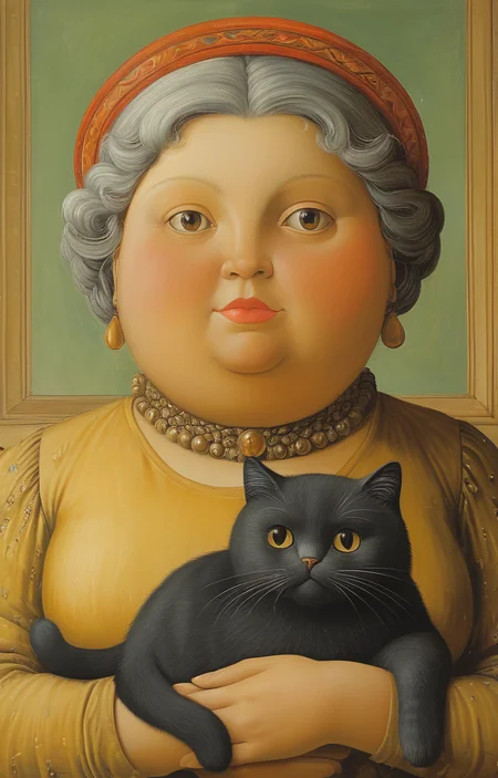 masterpiece,best quality,<lora:tbh145-sdxl:0.7>,cat,illustration,style of Fernando Botero,