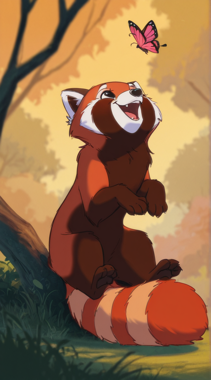 disney animation,
masterpiece, best quality,
(red panda:1.2), (no humans:1.1), paws, fur, (cute:1.2), comfy, solo, feral,
sitting, happy, playful,
trying to catch a butterfly,
outside,
<lora:Disney_Animation_v5-V7:1>âââ