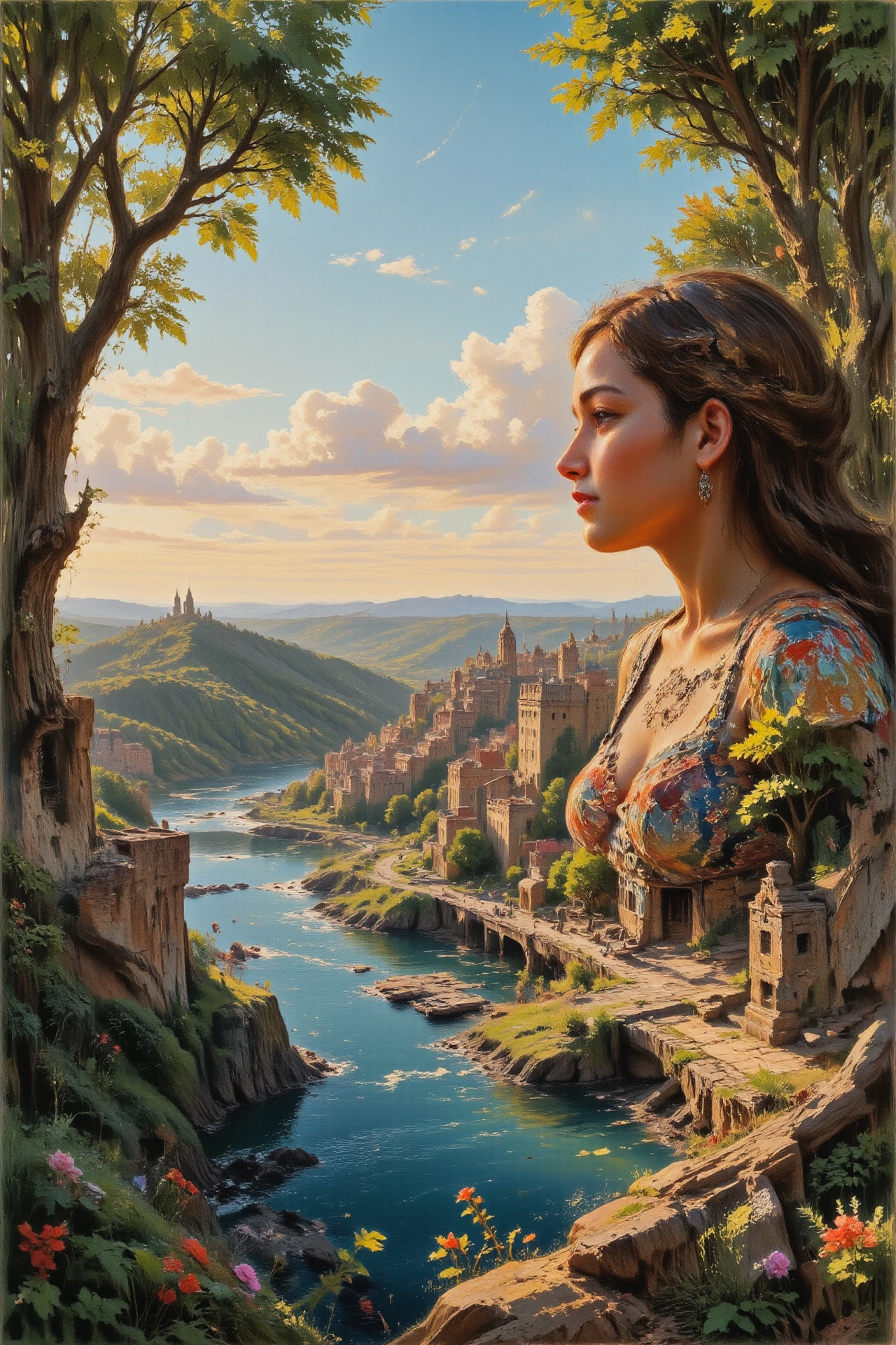 (floating city) Mosotho morning, beautiful landscape, woman, intricate, very detailed, sharp, colorful, multilayer surreal painting, <lora:Hand v2:1> <lora:Anti-Blur:1> <lora:Insane Detail Slider:0.5>   <lora:Flux.1_Turbo_Detailer:0.6> <lora:flux-photo-transparent_Alpha_1.0:0.8> <lora:flux.1_lora_flyway_Epic-detail_v2:0.6> <lora:Painterly01b_CE_FLUX_AIT:1> pntrlyCE_style, <lora:VividlySurreal:0.8>
