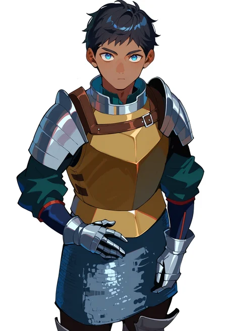 score_9,score_8_up,score_7_up,score_6_up, source_anime,
kabru, kabru original outfit, solo, short hair, black hair, 1boy, male focus, dungeon meshi, dark skin, armor, gauntlets, chainmail,
standing, looking at viewer, blue eyes,
white background, simple background,
masterpiece, best quality, very aesthetic, absurdres
<lora:dungeon_meshi_collection_v23:1>