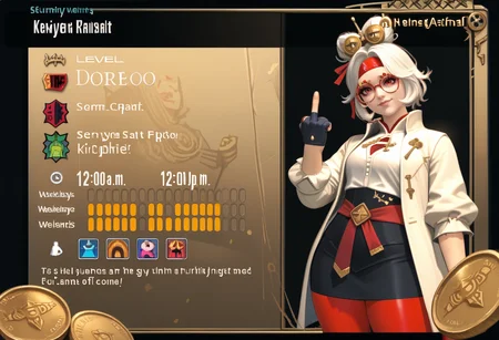 score_9, score_8_up, score_7_up BREAK <lora:clamXIVaPlate_v10:1> XIVaPlate, english text, purah,hair ornament, red headband, red glasses, sleeveless shirt, white coat, black skirt, red leggings, gloves,thick thighs,smug,closed mouth,lips,middle finger, gold coins <lora:purah-pdxl-nvwls-v1:0.8>