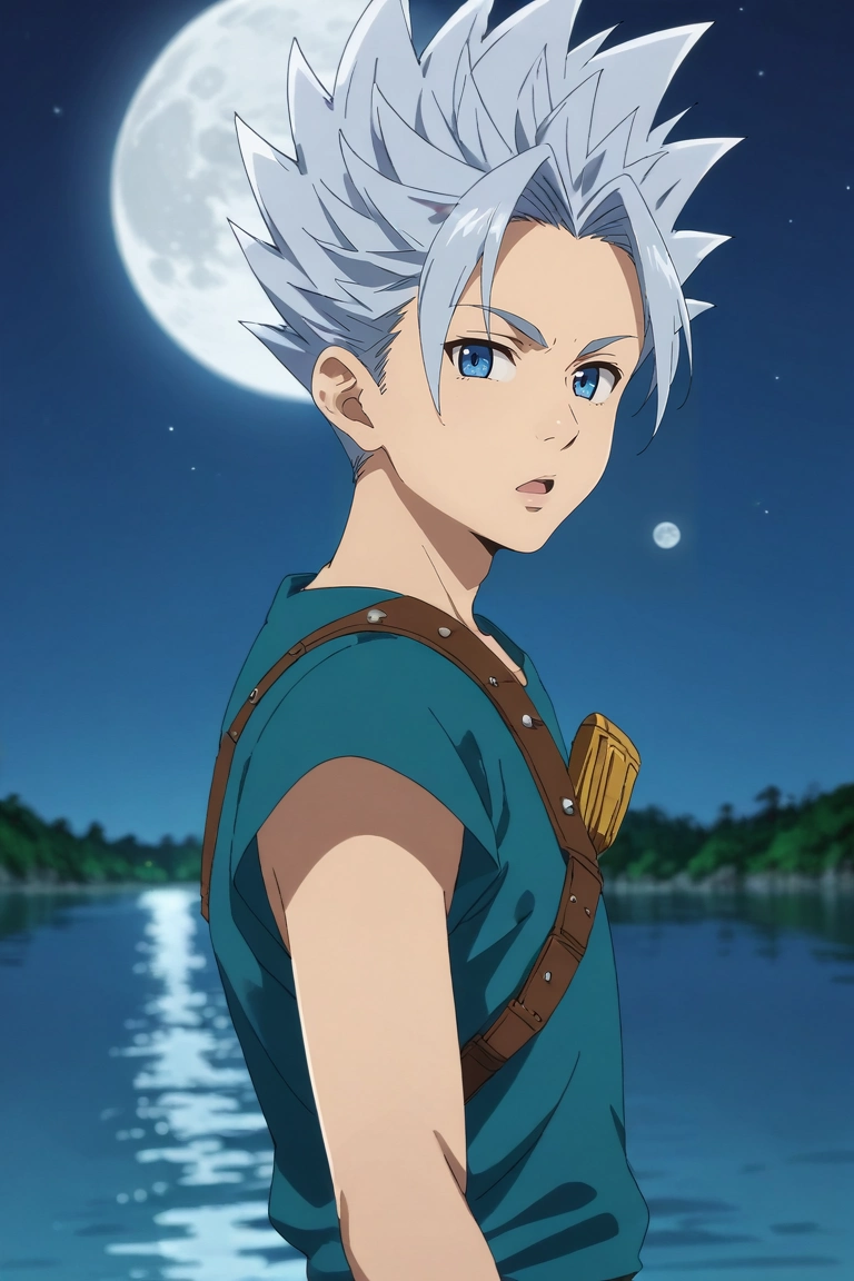 score_9, score_8_up, score_7_up, source_anime, rating_safe, intricate details, (photorealistic:0.6), looking at viewer, depth of field, 1boy, solo, male focus, <lora:arden_nnt_pony:0.96>, arden_nnt, grey hair, blue eyes, short hair, spiked hair, from side, lake city, night, full moon, pose, open mouth, , <lora:sdxl_lightning_8step_lora:1>