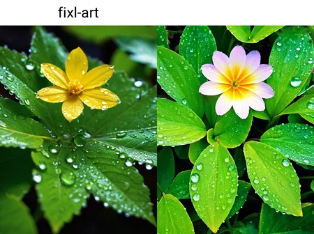 still life flower, morning dew on leaves,
fixl-art