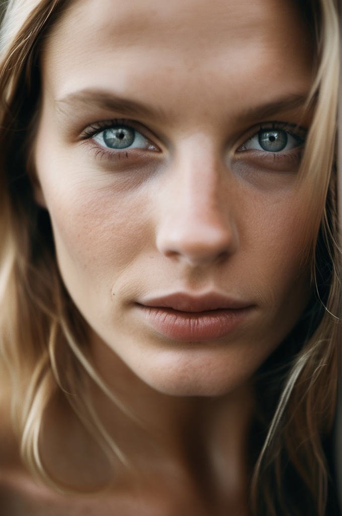 analog style, portrait photo of a beautiful swedish model , who looks at you in a Demandingly way with two beautiful green eyes She is naked and the image was taken in close-up, imperfect face,   <lora:faces_v3:0.575>