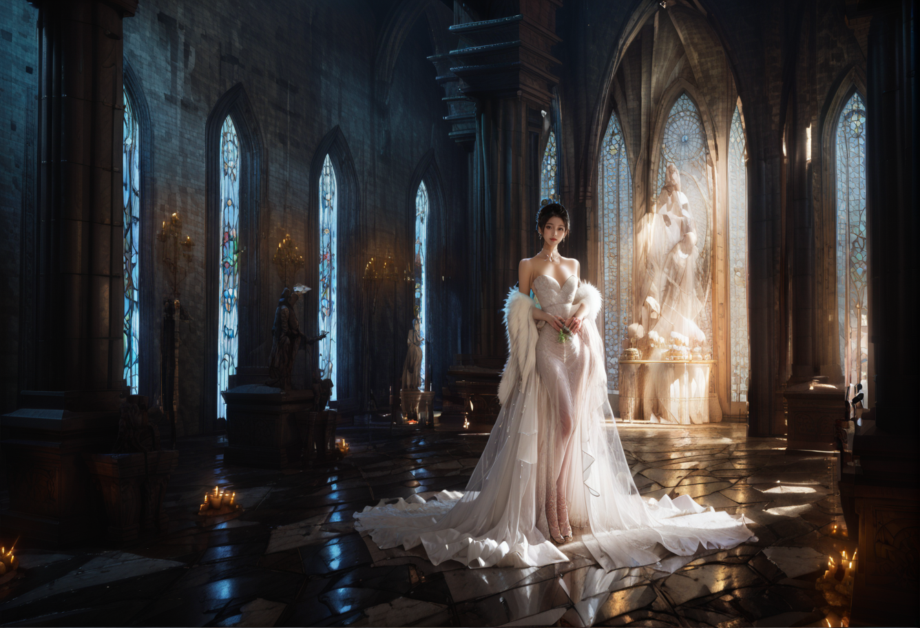 ,ruanyi0842,
,ruanyi0836,white dress,wedding dress,see-through,shawl,feather boa,<lora:0842 church_v1_pony:1>,<lora:0836 fishtail luxury wedding dress_v1_pony:0.7>, score_9,score_8_up,score_7_up,,8k,1girl,solo,,